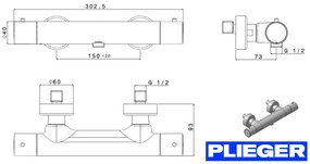 Plieger Napoli thermostatische douchekraan met cold-touch mat zwart