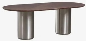 Ovalen Eettafel 220x110 Cm Luceida Donker Handvat Hout & Geborsteld Roestvrij Staal - Sklum