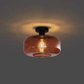 Retro plafondlamp zwart met brons glas - Bizle