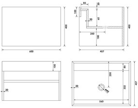 Brauer Nova vrijhangende wastafel marmerlook 60cm zonder kraangat nero marquina