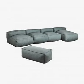 4-delige Modulaire Chaise Longue Bank En Dojans Poef Groen – Ether - Sklum