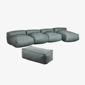 4-delige Modulaire Chaise Longue Bank En Dojans Poef Groen – Ether - Sklum