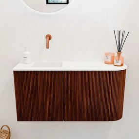 Mondiaz Joya 80cm toiletmeubel ronding rechts ruby met wastafel faye links zonder kraangat talc