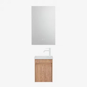 Narek Zwevend Houten Badkamermeubelset Met Geïntegreerde Wastafel Ash Brown & Rectangular Led And Antifog 55x90 Cm Riben & Wit ?20 Cm Met - Sklum