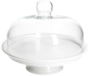 Taartplateau, porselein, met glazen stolp,Ø 30 cm