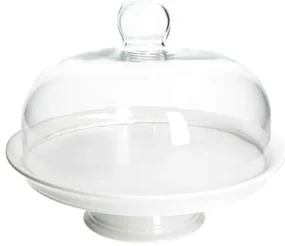 Taartplateau, porselein, met glazen stolp,Ø 30 cm