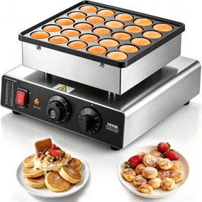 VEVOR Mini-pannenkoekenmaker, Dutch Muffin-wafelijzer met een diameter van 43 mm, antiaanbaklaag van roestvrij staal, poffertjesgrill, elektrische mini-pannenkoekenbakker voor thuis, keuken en restaurant
