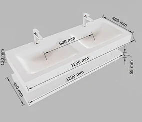 Mondiaz Alan DLux planchet 120cm met wastafel dubbel 2 kraangaten lava