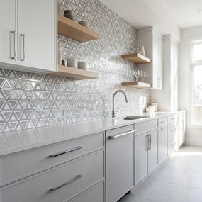 Zelfklevende Mozaïektegels Metaal | Driehoek Grijs Wit Zilver | 28,7×33,1 cm | Keuken, Bad &amp; WC