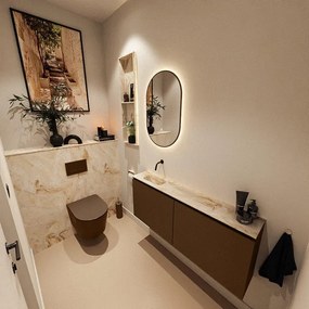 MONDIAZ TURE-DLUX 120cm toiletmeubel Rust. EDEN wastafel Frappe positie links. Zonder kraangat. TUREDX120RUSL0FRA