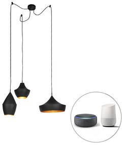 Set van 3 smart hanglampen zwart met goud incl. Wifi A60 - Depeche Modern E27 Scandinavisch bol / globe / rond ovaal rond Binnenverlichting Lamp