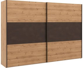 Goossens Kledingkast Hertog, 300 cm breed, 217 cm hoog, 2x schuifdeur met middenband zwart