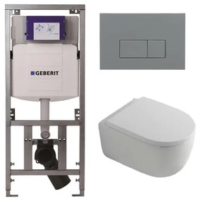 QeramiQ Dely Swirl Toiletset - 36.3x51.7cm - Geberit UP320 inbouwreservoir - 35mm zitting - bedieningsplaat licht grijs - rechthoekige knoppen - wit glans 0701131/SW1102375/SW1000767/SW1026256