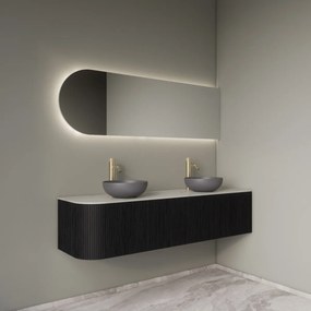 Gliss Design Alluro badmeubel ribbelfront met ronding links 160cm black en wit marmer toppaneel