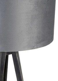 Vloerlamp tripod zwart met kap grijs 50 cm - Tripod Classic Modern E27 rond Binnenverlichting Lamp