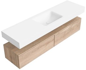 Zaro Alan badmeubel 170cm washed oak 2 lades met vrijhangende wastafel cloud midden 1 kraangat talc