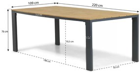 Dining Tuintafel rechthoekig 220 x 109 cm Aluminium/teak Grijs Lino