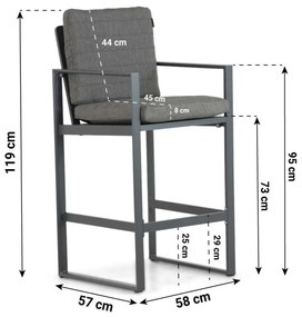 Barstoel Aluminium Grijs-antraciet Lifestyle Garden Furniture Nuno
