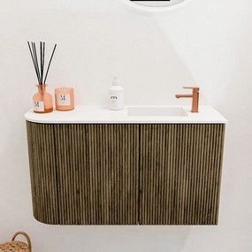 Mondiaz Joya 70cm toiletmeubel ronding links dusk met wastafel faye rechts 1 kraangat talc