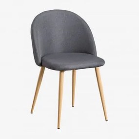 Set Van 4 Gestoffeerde Eetkamerstoelen Met Stalen Frame Kana Natuurlijk Hout & Linnen Grijs – Antraciet - Sklum