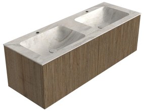 Mondiaz Kurve-dlux 130cm badmeubel dusk met 2 lades en wastafel leaf dubbel 2 kraangaten ostra