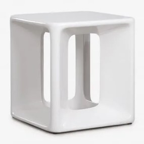 Lilou Vierkante Bijzettafel 40x40 Cm In Cement En Glasvezel Wit - Sklum