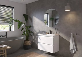 Saqu Gaia ondiep badmeubel incl. glans witte wastafel 80x40x64cm glans wit – witte greeplijst