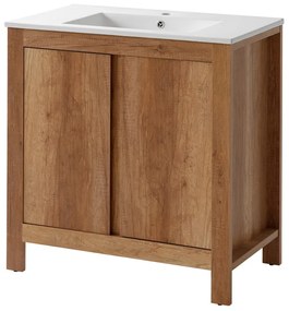 Comad Classic Oak badmeubel 80cm met witte wastafel en kraangat donker eiken