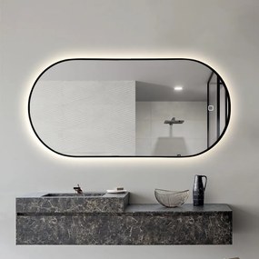 Sanigoods Twinkle zwart ovale spiegel met LED-verlichting en spiegelverwarming 100x50cm