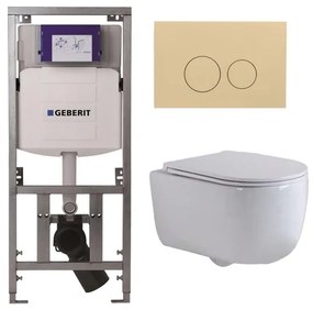 QeramiQ Dely Swirl Toiletset - 36.3x51.7cm - Geberit UP320 inbouwreservoir - slim zitting - bedieningsplaat beige - ronde knoppen - wit glans 0701131/SW1102365/SW1000766/SW1026256