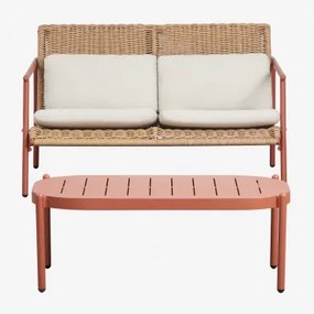 Tuinset Met 2-zitsbank En Salontafel Van Aluminium En Synthetisch Riet Duroli Terracota - Sklum