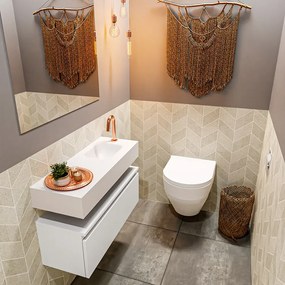 Mondiaz Andor toiletmeubel 80cm mat wit met witte wastafel rechts met kraangat