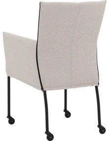 Goossens Eetkamerstoel Funk Zwarte Poten wit stof met armleuning en met wielenZwart skater wiel met zwarte kap, modern design