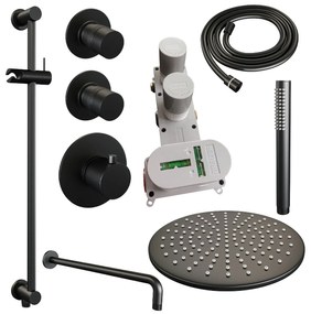 Brauer Black Edition complete inbouw regendouche met staafhanddouche, gebogen wandarm, glijstang en hoofddouche 30cm set 16 zwart mat