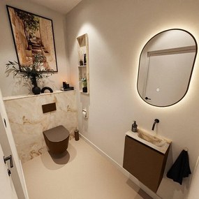 MONDIAZ TURE-DLUX 40cm toiletmeubel Rust. EDEN wastafel Frappe positie rechts. Zonder kraangat. TUREDX40RUSR0FRA