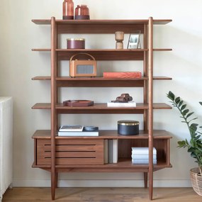 Kave Home Carolin Walnoot Stellingkast Vintage Retro Design - 130x41x169cm.