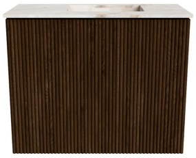 Mondiaz Joya DLux 50cm toiletmeubel walnut met wastafel faye rechts 1 kraangat frappe