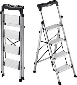 VEVOR 4-treden opvouwbare ladder met antislip treden en comfortabele handgreep, huishoudladder met een draagvermogen van 150 kg, aluminium veiligheidsladder voor keuken, huis, magazijn en kantoor, zilverkleurig