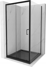 Mexen Apia schuifbare douchecabine 90 x 90 cm, transparant, zwart + Flat douchebak, zwart - 840-090-090-70-00-4070B
