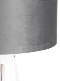 Moderne vloerlamp tripod wit met velours kap grijs 50 cm - Tripod Classic Modern E27 rond Binnenverlichting Lamp