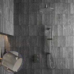Saniclear Exclusive Curved inbouw regendouche met 20cm hoofddouche, muurarm en glijstang RVS