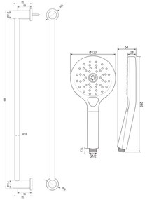 Brauer Brushed Carving thermostatische badkraan met glijstang en 3 standen handdouche RVS geborsteld PVD