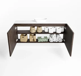 Mondiaz Fowy toiletmeubel 120cm dark brown met witte waskom midden en kraangat