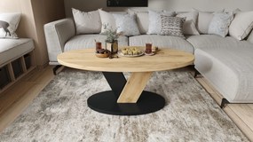 LOVA  Eik Goud/Zwart - OVALE SALONTAFEL 110x60 cm MODERNE KOFFIETAFEL