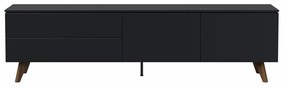 Tenzo Plain Mat Zwart Tv-meubel Modern Walnoot Poot - 210x45x57cm.