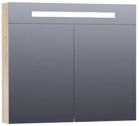 Saniclass Double Face Spiegelkast - 80x70x15cm - verlichting - geintegreerd - 2 links- rechtsdraaiende spiegeldeur - MFC - sahara 7370