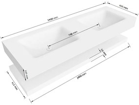 Zaro Alan badmeubel 140cm met planchet urban en vrijhangende wastafel cloud dubbel zonder kraangat talc