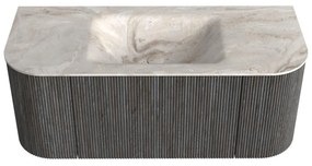 Mondiaz Kurve-dlux 110cm badmeubel ronding links/rechts shadow met 1 lade en 2 deuren en wastafel cloud midden zonder kraangat frappe