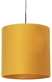 Stoffen Eettafel / Eetkamer Hanglamp met velours kap geel met goud 40 cm - Combi Landelijk / Rustiek E27 cilinder / rond rond Binnenverlichting Lamp