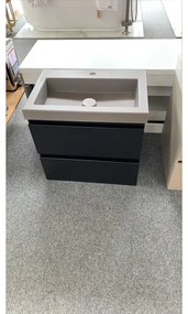 INK Wastafelonderkast - 60x40x52cm - 2 lades - greeploos - MDF lak zwart mat met quartz beton wastafel incl. plug - 1 kraangat - OUTLET UDEN 1241006